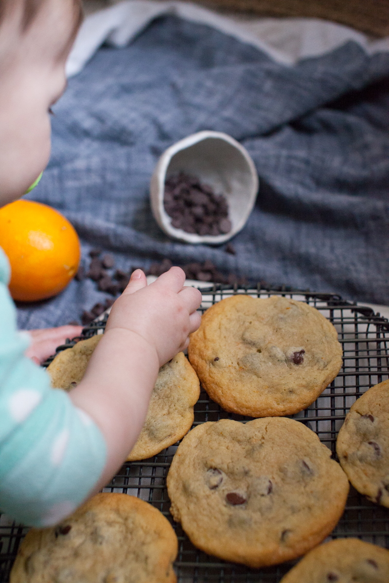 orange cinnamon chocolate chip cookie recipe for holiday and christmas cookies and baking.