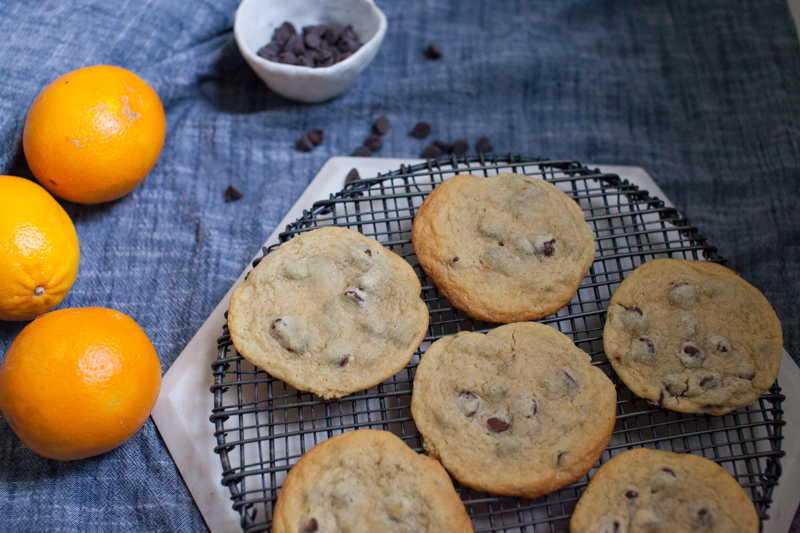 orange cinnamon chocolate chip cookie recipe for holiday and christmas cookies and baking.