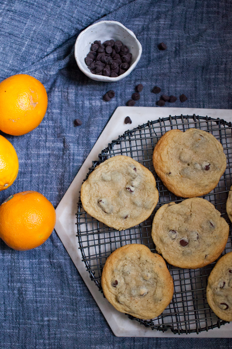orange cinnamon chocolate chip cookie recipe for holiday and christmas cookies and baking.